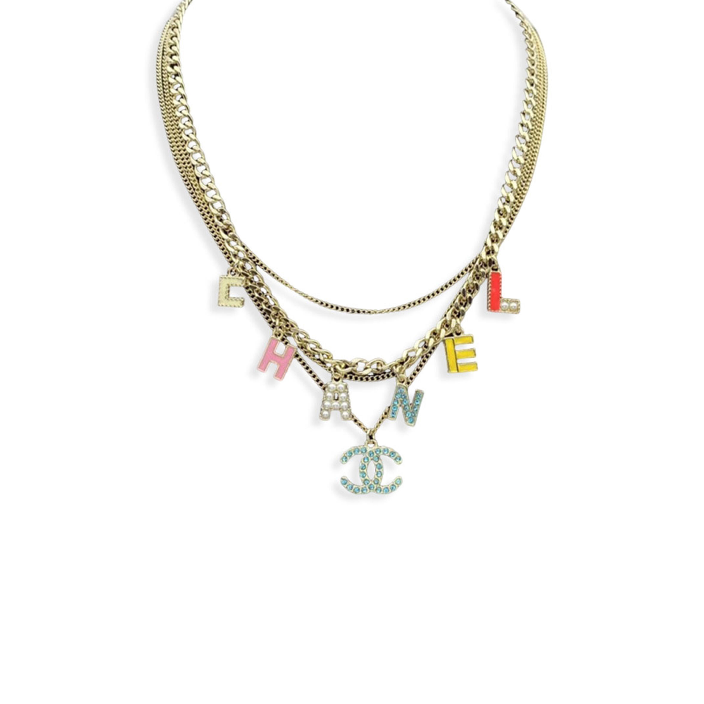 Ch**el colored lettering necklace